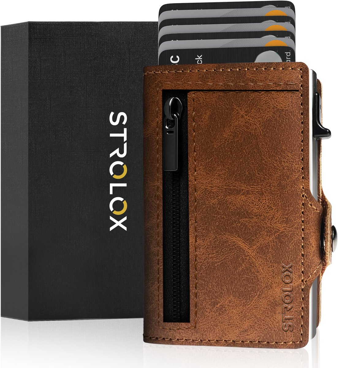 Strolox® Pasjeshouder Luxe Portemonnee Donkerbruin - Creditcardhouder 11 pasjes