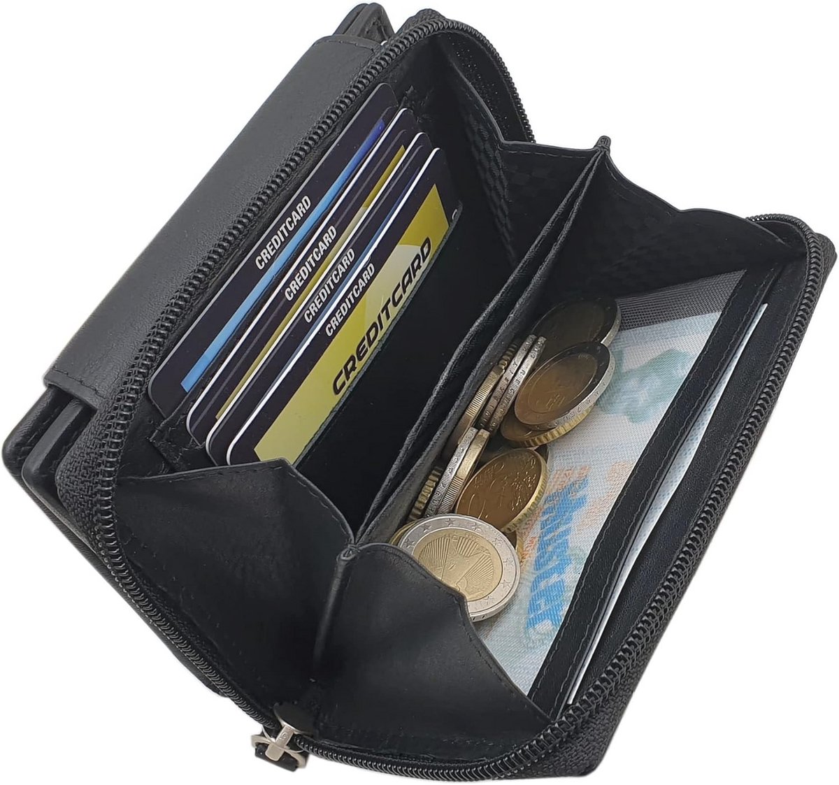 Damesportemonnee met RFID en NFC bescherming - Zwart - Veel vakken