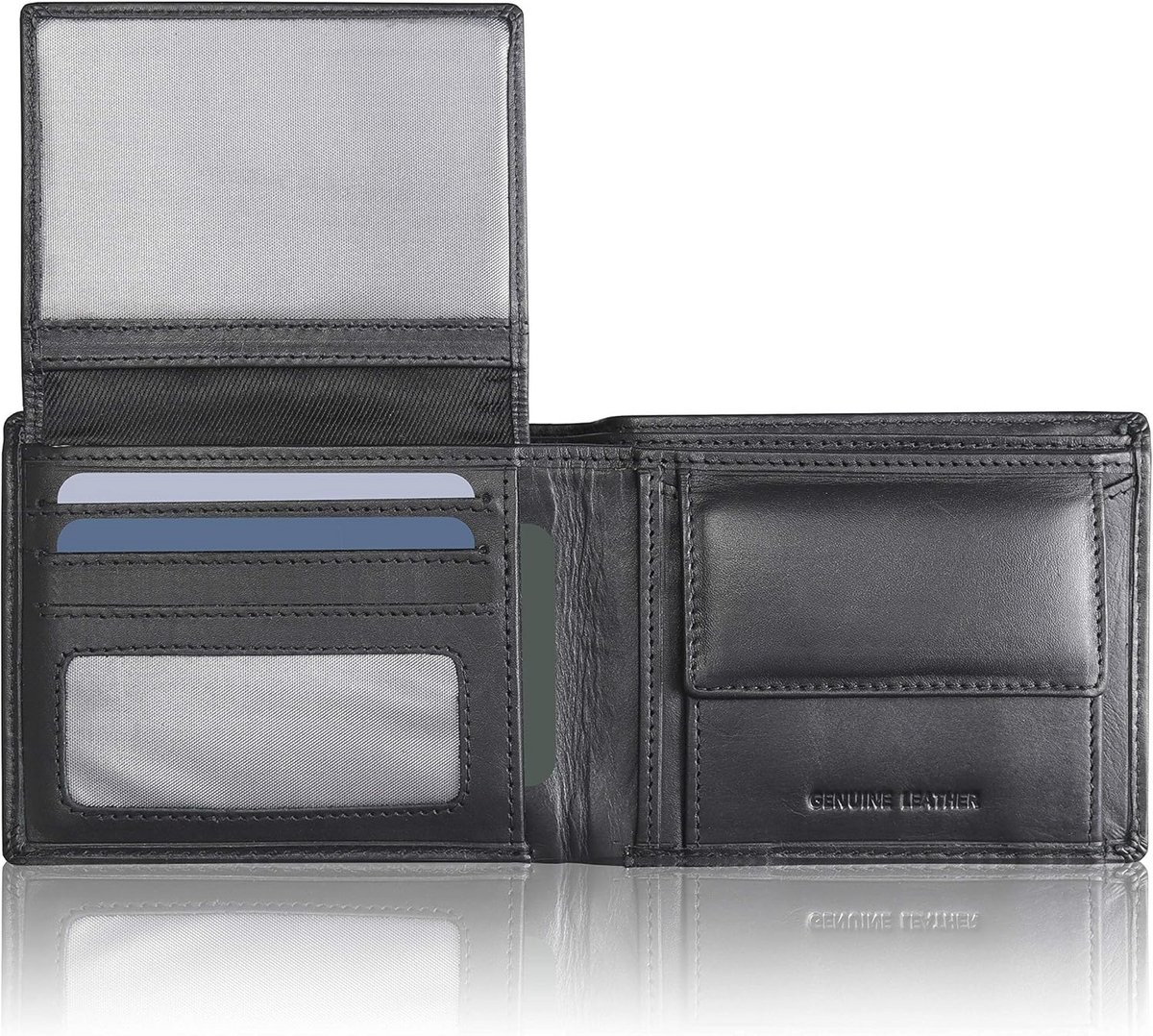RFID NFC Portefeuille voor Heren - Zwart Echt Leer met Muntvak - TÜV Goedgekeurd