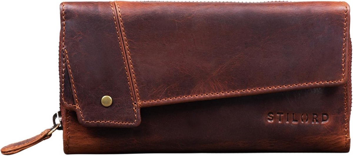 Grote Dames Portemonnee Leer met Rits en RFID NFC Kaartbeveiliging