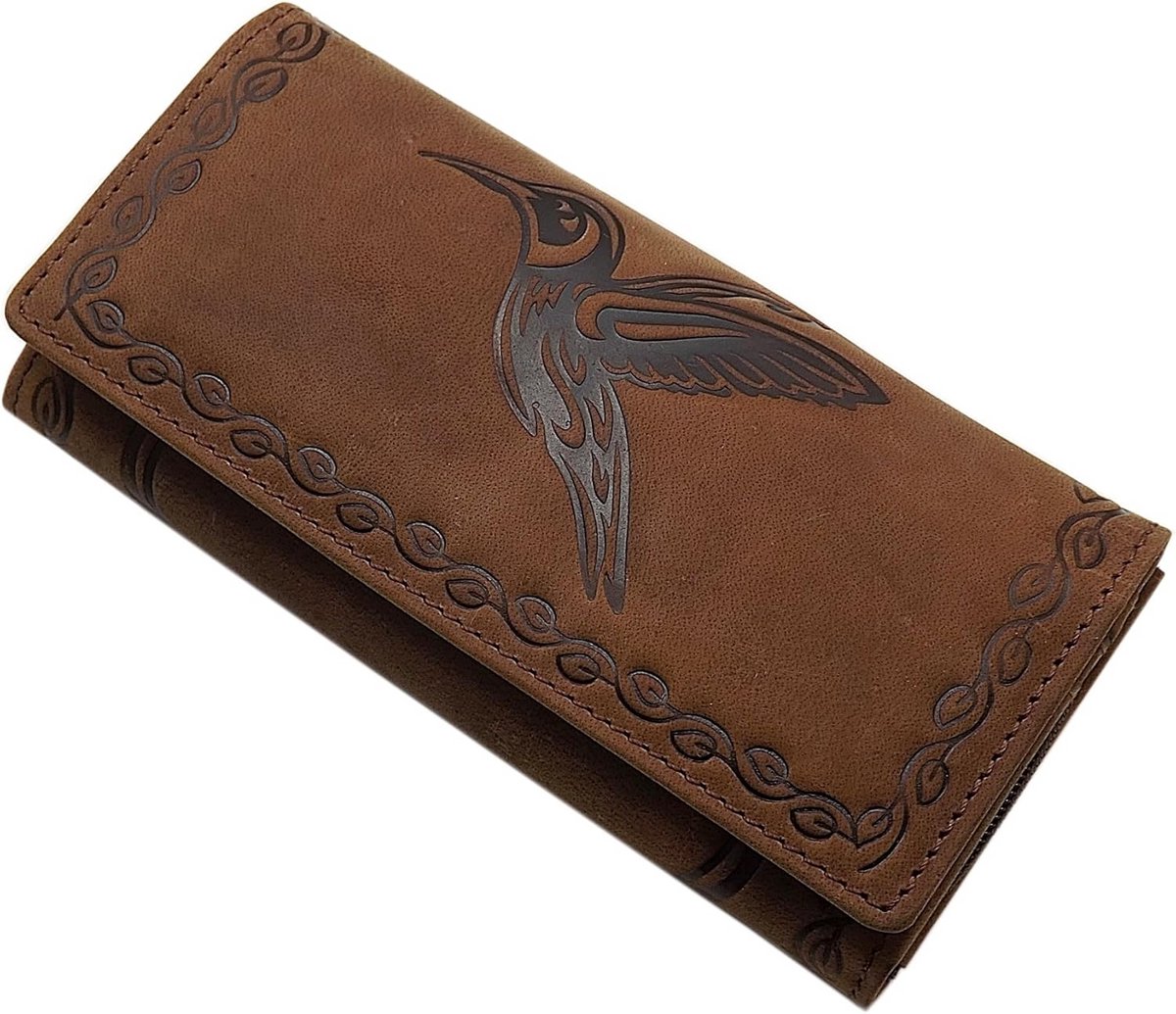 Grote damesportemonnee van buffelleer met RFID- en NFC-bescherming in