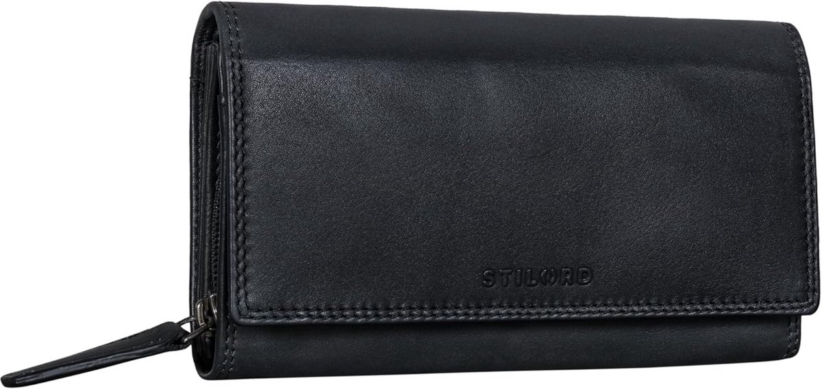 Leren Portemonnee Dames met RFID/NFC Bescherming en Ritssluiting - Veel Vakjes